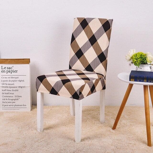 Beige Stolsöverdrag Med Vintage Bruna Rutor