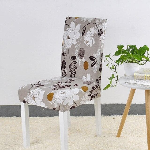 Grå Blommig Stolsöverdrag