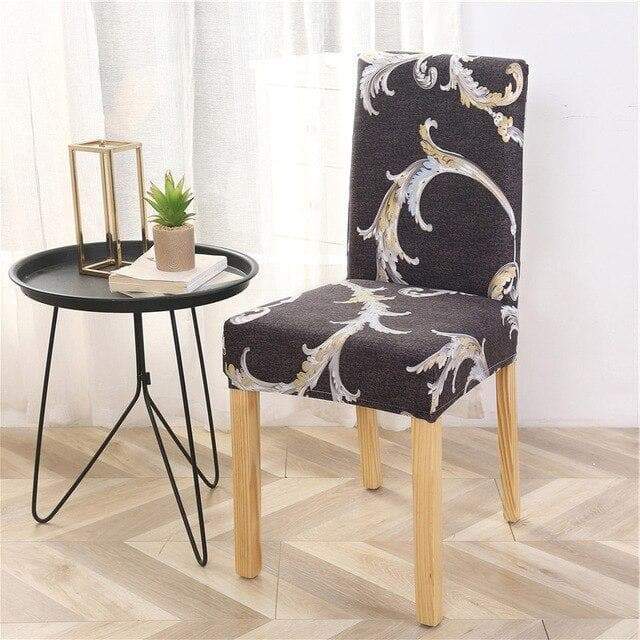 Mörkgrå Blommig Stolsöverdrag