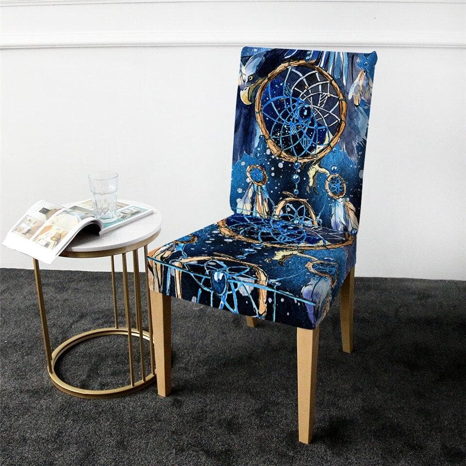 Grå Stolsöverdrag Med Blå Mönster